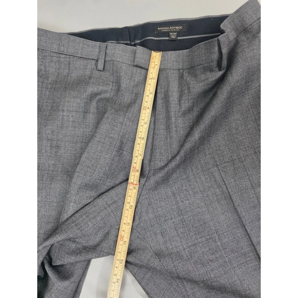 Banana Republic Modern Slim Fit Grey Glen Plaid Dress Pants Mens 36x30